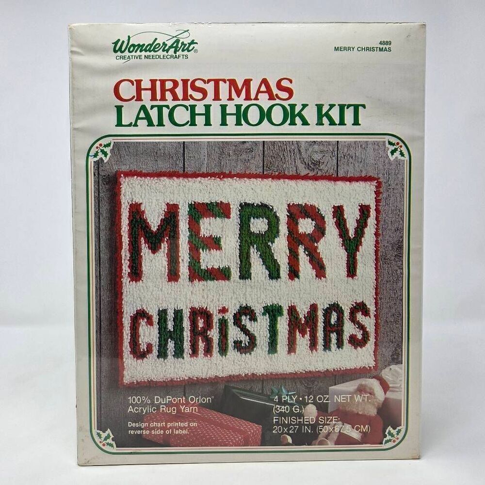 WONDERART CHRISTMAS LATCH HOOK KIT 4889 MERRY CHRISTMAS 20" X 27" NEW